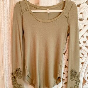 Free People Sage Embroidered Long Sleeve Top